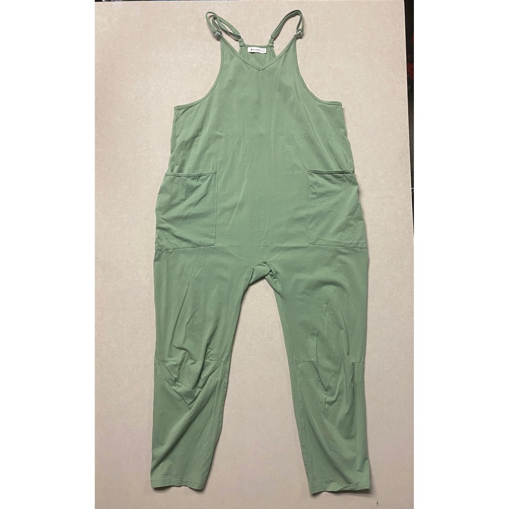 OUFEIYA Women Sage Green Knit Harem Jumpsuit Adjustable Straps Size L US 8
